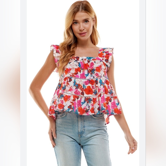 TCEC Floral Tiered Ruffle Top, NWOT - Picture 1 of 7